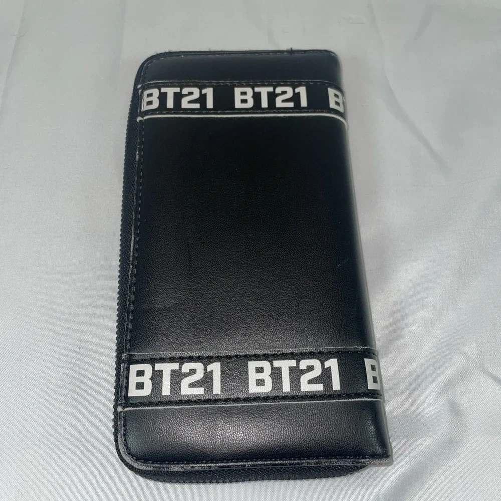 BT21 Line Friends Character Black Zip Around Long Wallet BTS K-Pop Graphic